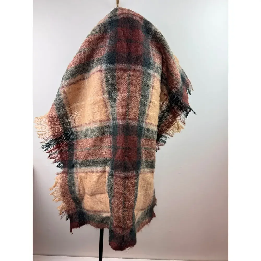 Vintage Edinburgh Woollen Mill Multi Square Scarf /Baby Blanket Plaid Raw Hem